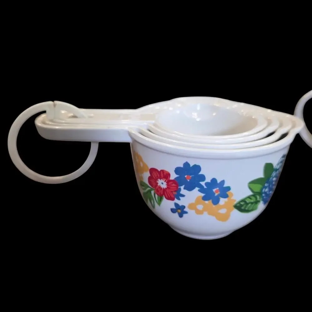 Pioneer Woman Floral Melamine Measuring Cup Set 5 Pc 1 Cup 1/2 1/3 1/4 & 2...